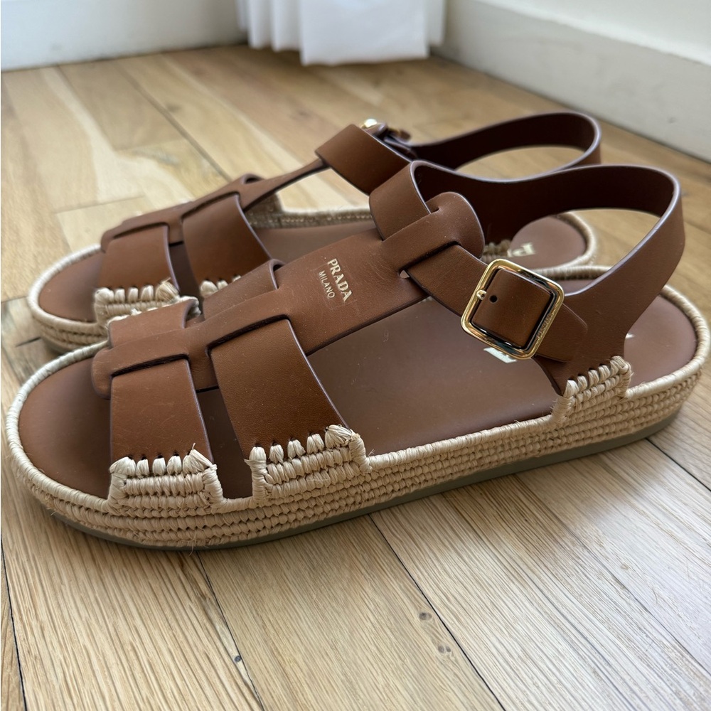 Prada Leather Fisherman Espadrille Sandals